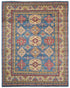 8x10 Blue Kuba Afghan Hand Knotted Wool Area Rug